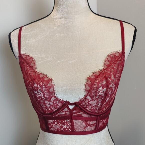 Victoria's Secret Sz 34C Very Sexy Unlined Demi Red Lace Bra Longline Corset - Picture 1 of 6